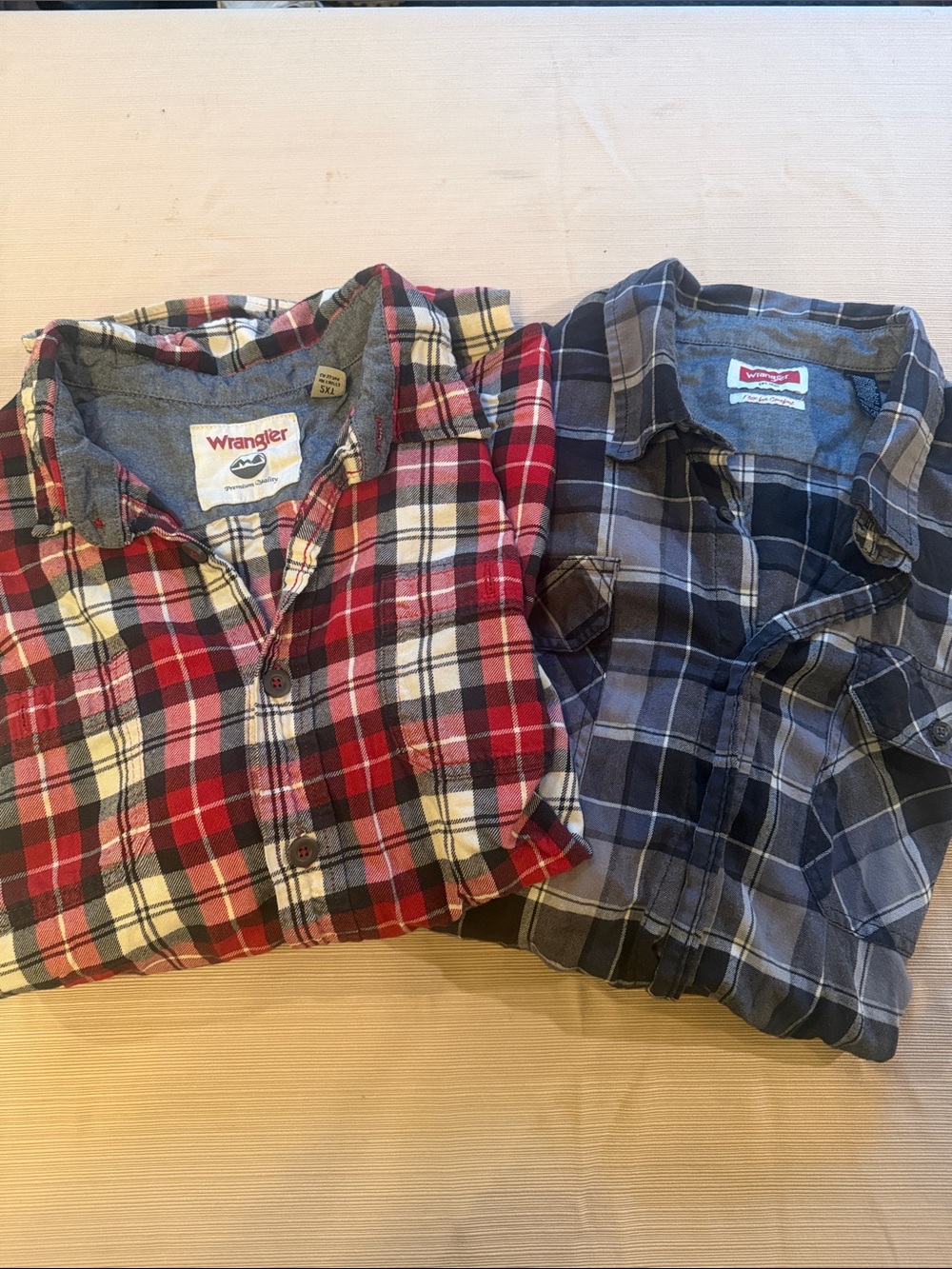 2 pack-Wrangler Men’s Red & Blue Plaid Button-Down Shirt Duo